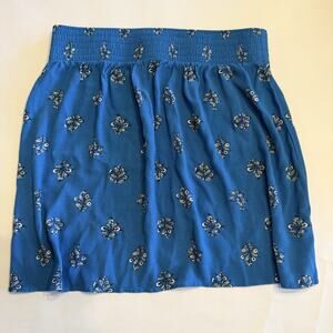 Loft Skirt Women's Medium Blue Floral Mini Pull On Casual Unlined (A0130)